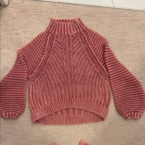 Free People Women's Pink Cable Knit Sweater